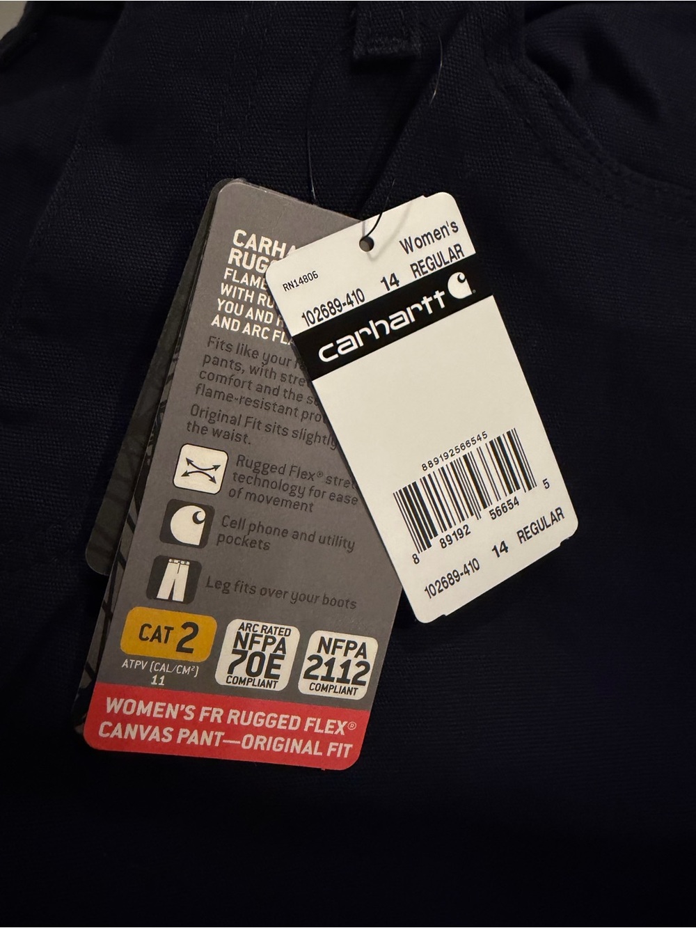 NWT Flame Resistant Carhartt Women's Straight-Leg Pants in Dark Navy Size 14 Reg - Picture 5 of 6